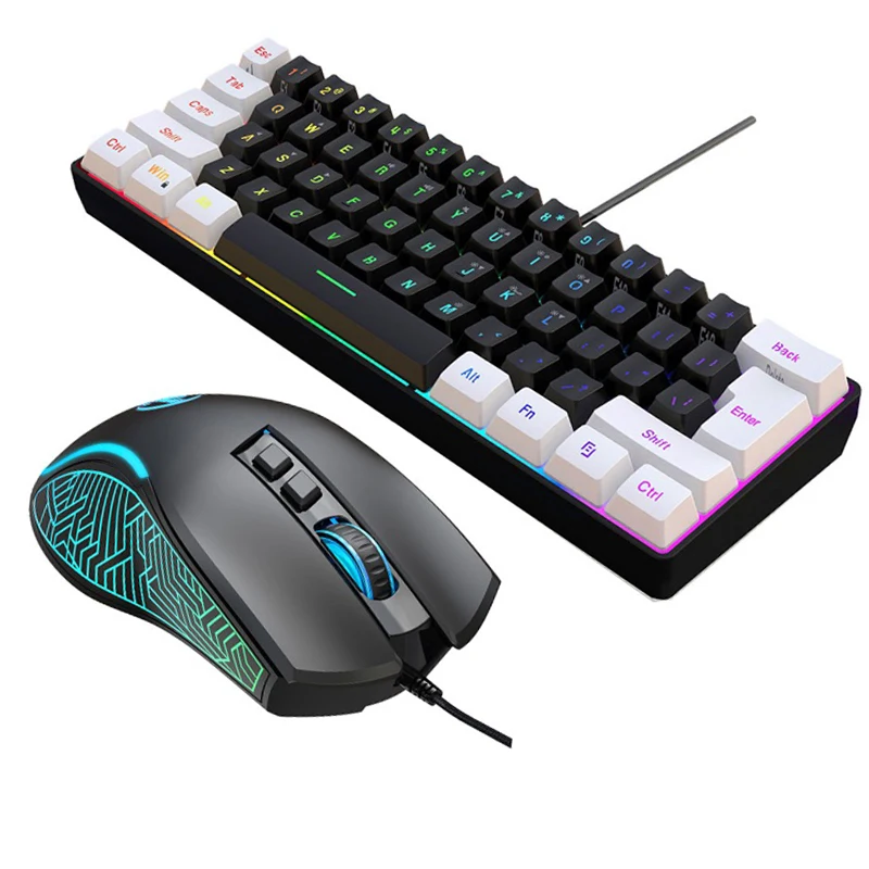 Gaming Keyboard And Mouse Combo - ชุดคีย์บอร์ดและเมาส์ 60% สำหรับเล่นเกมคอมพิวเตอร์ คีย์บอร์ดแบบมีสายพร้อมไฟแบ็คไลท์ ชุดเมาส์สำหรับสำนักงาน คอมโบส์