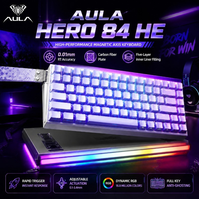 Gaming Keyboard Mechanical - คีย์บอร์ดเกมมิ่งแมคคานิคอล AULA HERO84 พร้อมสวิตช์ Hall Effect