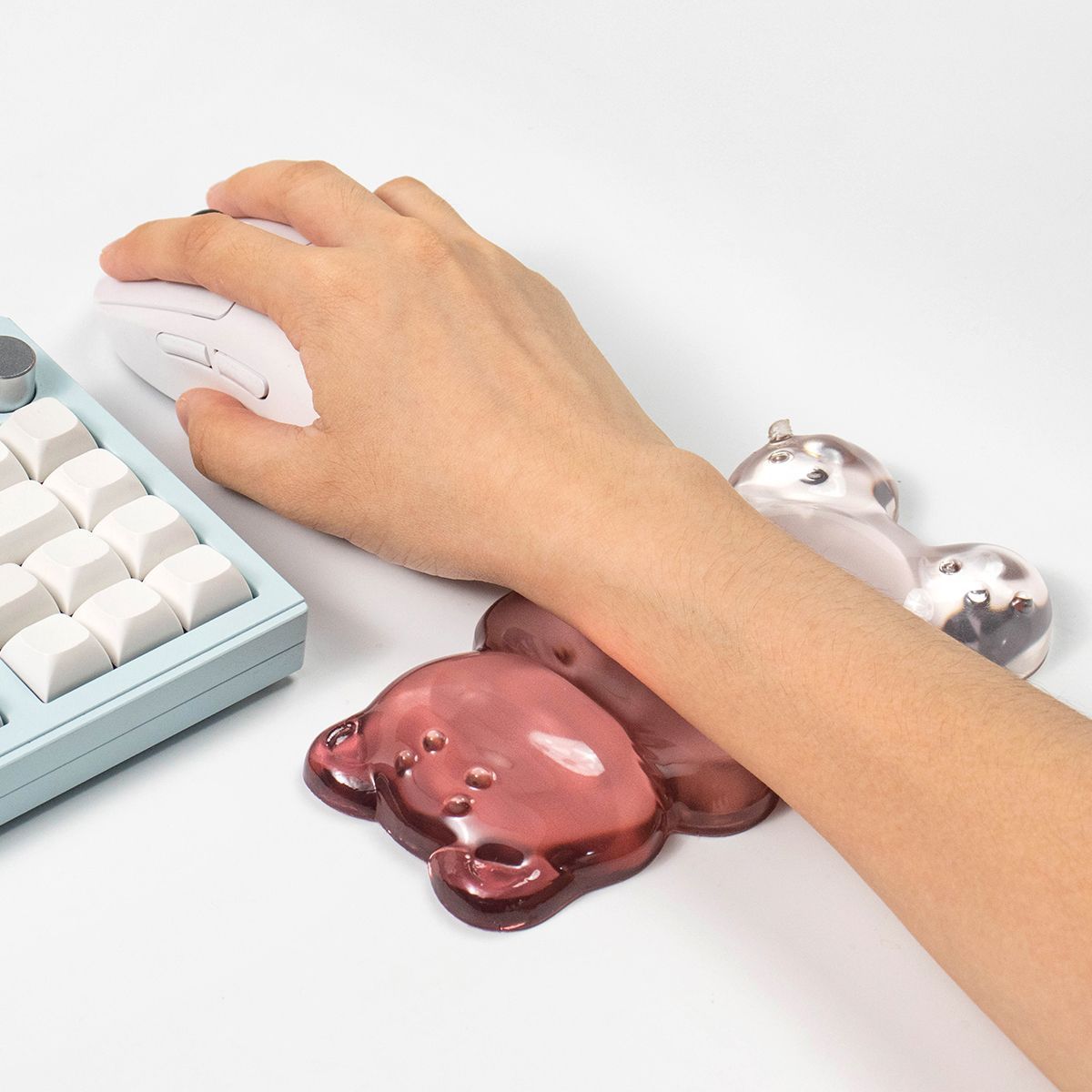Gaming Keyboard Number Pad - ที่รองข้อมือรูปหมีน่ารัก แผ่นรองข้อมือเจลใสสำหรับเมาส์ ที่รองข้อมือสำหรับเล่นเกม ทำงานในออฟฟิศ คีย์บอร์ด เมาส์