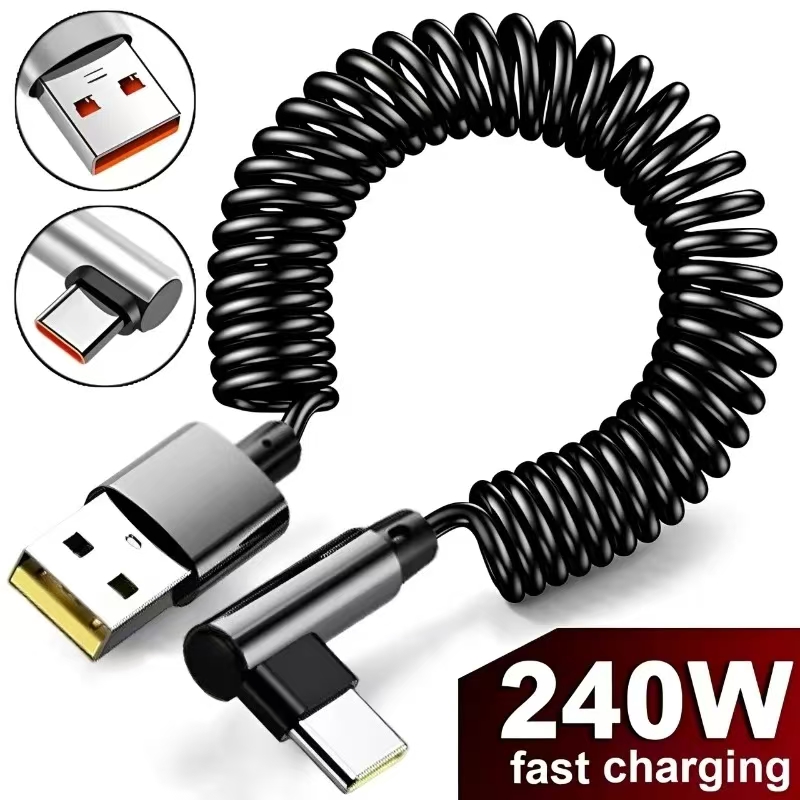 Coiled Usb Cable - สายชาร์จเร็ว 120W แบบขดลวด USB C หัวงอ