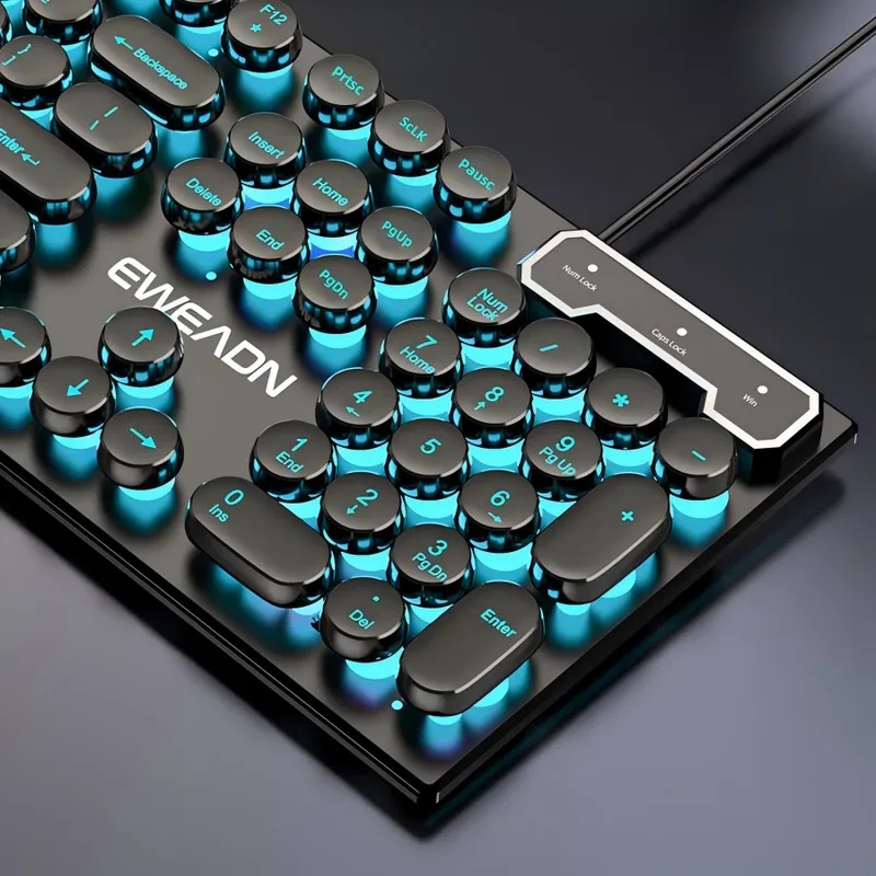 Gaming Keyboard Mechanical - ชุดคีย์บอร์ดและเมาส์สไตล์เรโทรพังก์ ดีไซน์แบบกลไก ใช้ได้ทั้งแบบมีสายและไร้สาย ไฟ RGB สำหรับเล่นเกมและทำงาน