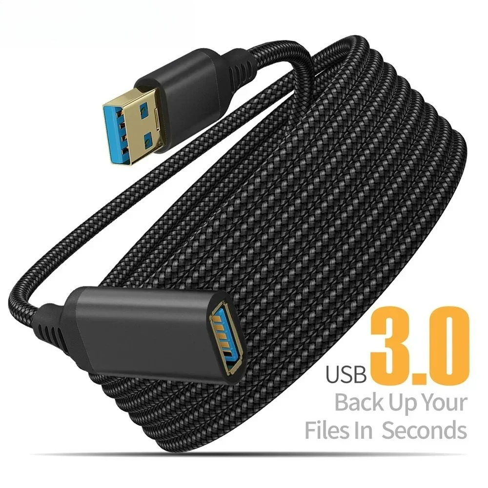 Coiled Usb Cable - สายเคเบิลถ่ายโอนข้อมูลความเร็วสูงแบบไนลอนถัก USB 3.0 ชนิดตัวผู้-ตัวเมีย ขนาด 0.5/1/2/3/5