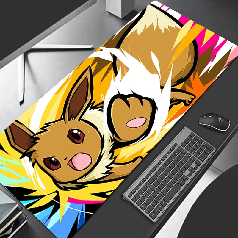 Gaming Keyboard En Mouse - P-Pokemon Eevee Anime Gaming Mouse Pad,แผ่นรองเม้าส์แบบขยายได้,แผ่นรองคีย์บอร์ดสำหรับแล็ปท็อปพีซี