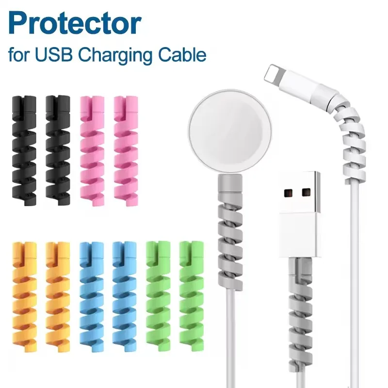 Coiled Usb Cable - ปลอกหุ้มสายชาร์จแบบเกลียวซิลิโคน ป้องกันสาย USB สำหรับสายชาร์จโทรศัพท์และนาฬิกา