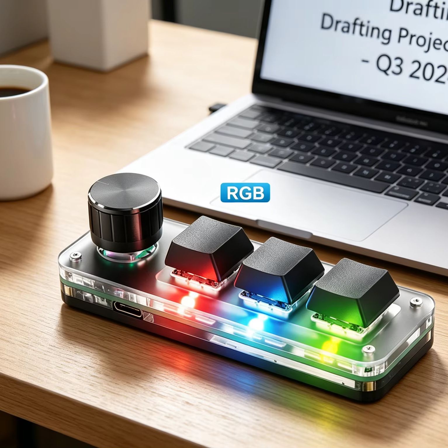 Gaming Keyboard Number Pad - แป้นพิมพ์มาโครแบบตั้งโปรแกรมได้ 3 ปุ่มพร้อมปุ่มหมุน, คีย์บอร์ดขนาดเล็กแบบกลไกพร้อมไฟ RGB LED
