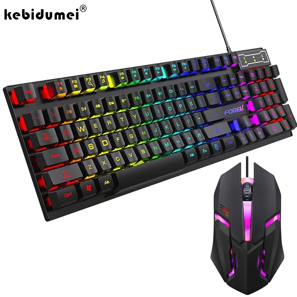 Keyboard Mouse Bundle Gaming - คีย์บอร์ดเกมมิ่งแบบมีสาย Kebidumei 104 ปุ่ม มีไฟแบ็คไลท์ คีย์บอร์ดกลไก