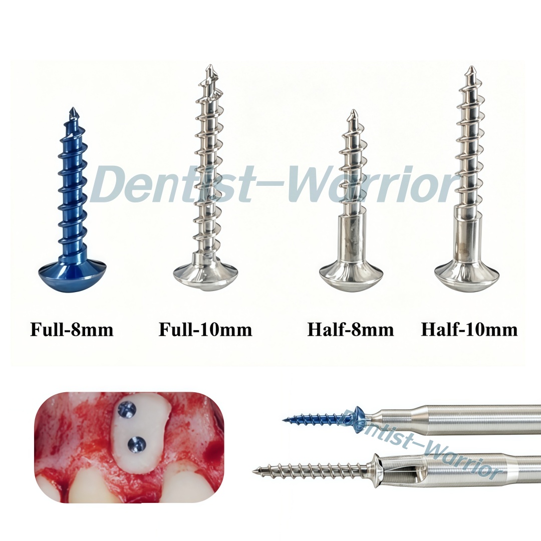 Stabilizer Screw In - สกรูยึดกระดูกทางทันตกรรมแบบเกลียวครึ่ง/เต็ม GBR พร้อมเมมเบรน สำหรับยึดติดแผ่นสไลซ์บล็อก พร้อมไขควง