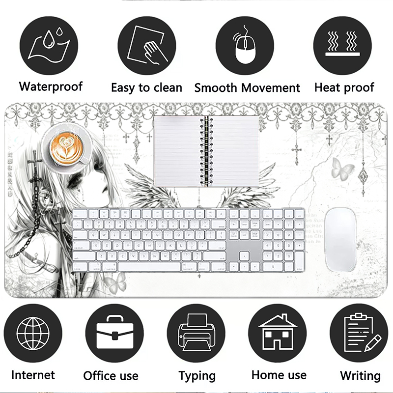แผ่นรองเมาส์หนังสีดำสีขาวอะนิเ - Gaming Keyboard And Mouse Pad บทวิจารณ์และราคา
